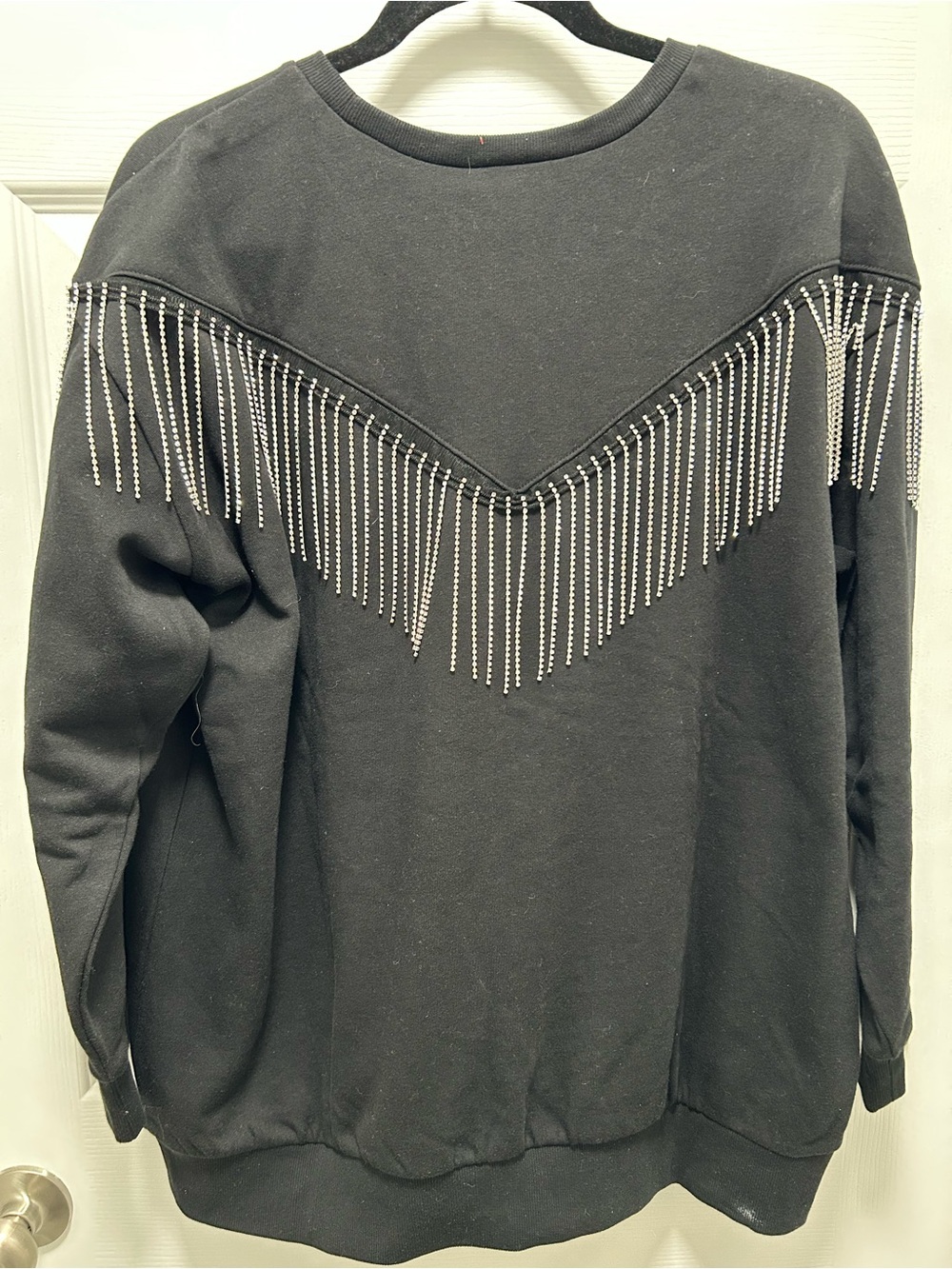 NWT Torrid Black Rhinestone Fringe Drop Shoulder Sweatshirt Plus Size 0 - Picture 4 of 4
